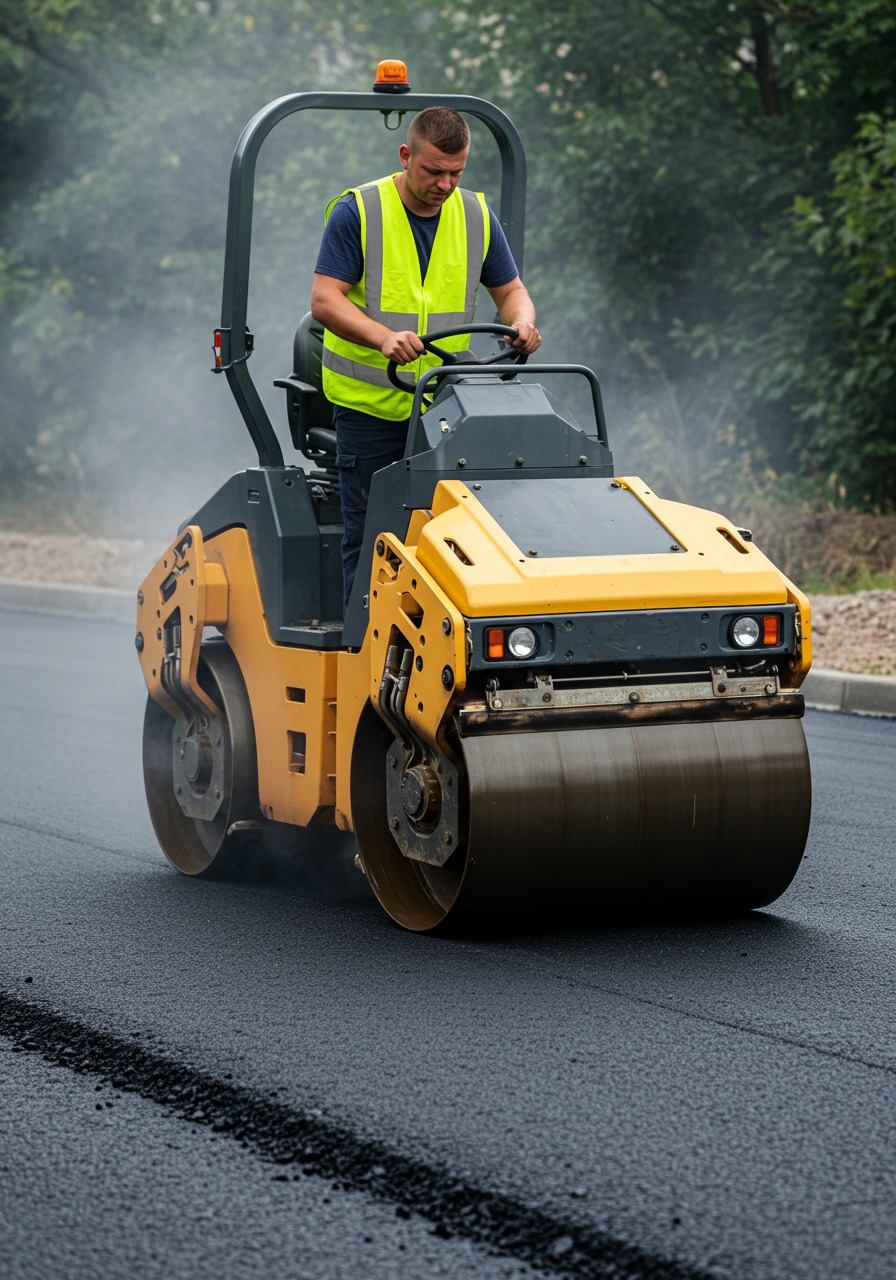 Asphalt resurfacing with a double-drum roller